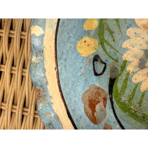 Vintage 30's Tlaquepaque Mexico Pottery Nesting Bowls Blue Floral - Picture 9 of 16